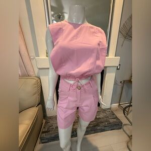 Pink Sleeveless Top and Shorts Set